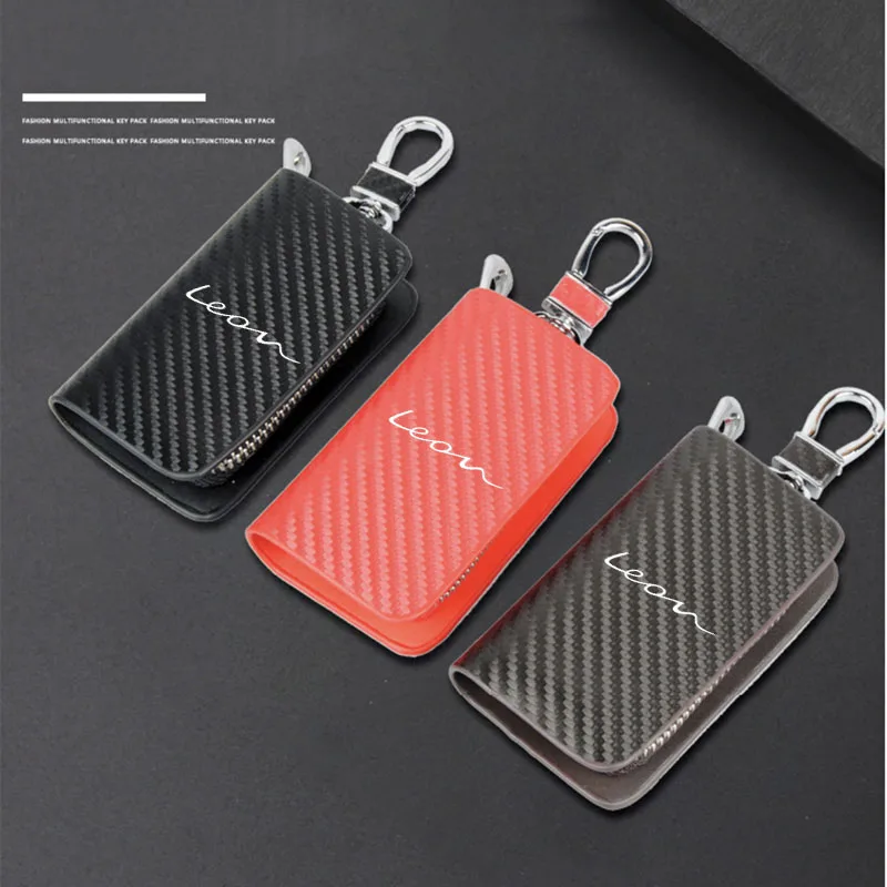 

For LEON Carbon Fiber Pattern Leather Car Key Protect Case Car Accessories