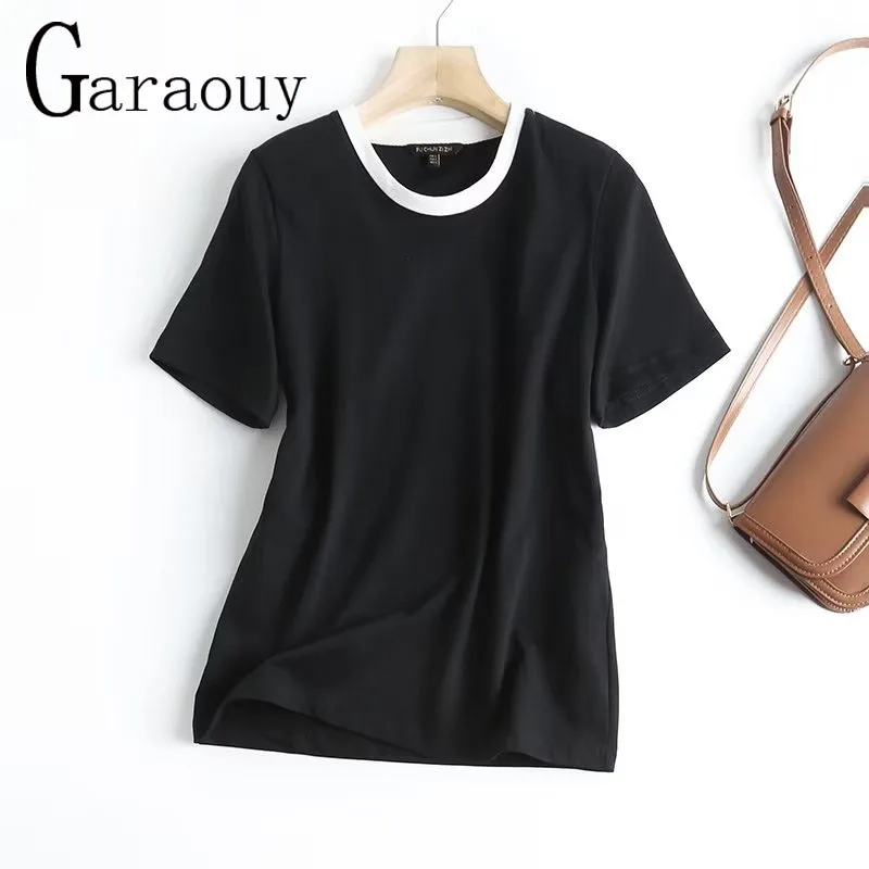 

Garaouy 2023 New Summer Fashion O Neck Contrast Tees Women Basic Simple Casual T Shirt Tops Female Chic T-shirt Camisetas Mujer