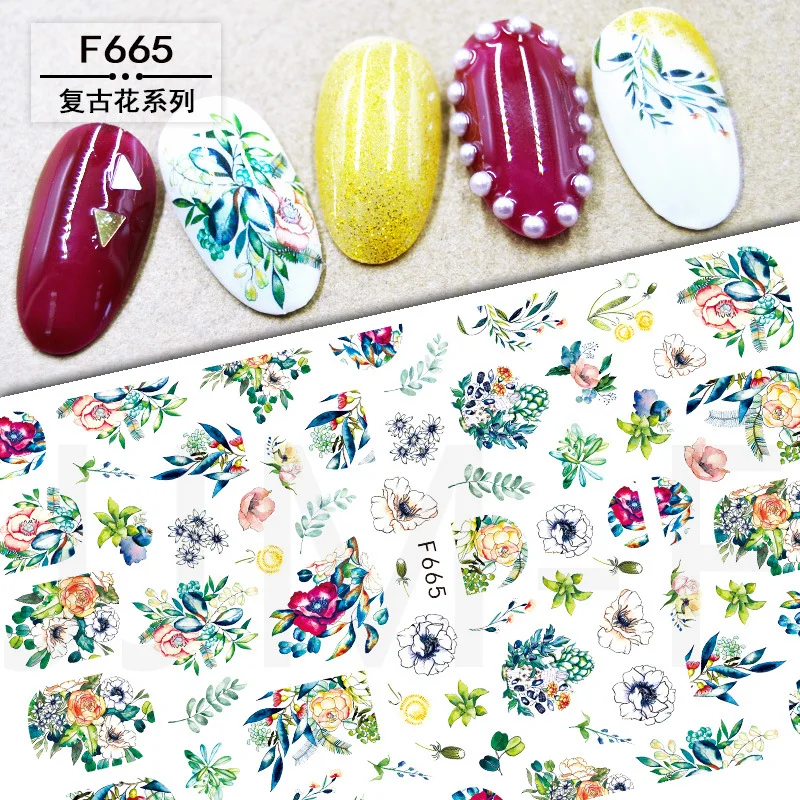 

1pcs Retro Flower Nail Art Embossed Stickers Spring Colorful Floral Nail Transfer Decals Summer Self-Adhesive Nail Decorations