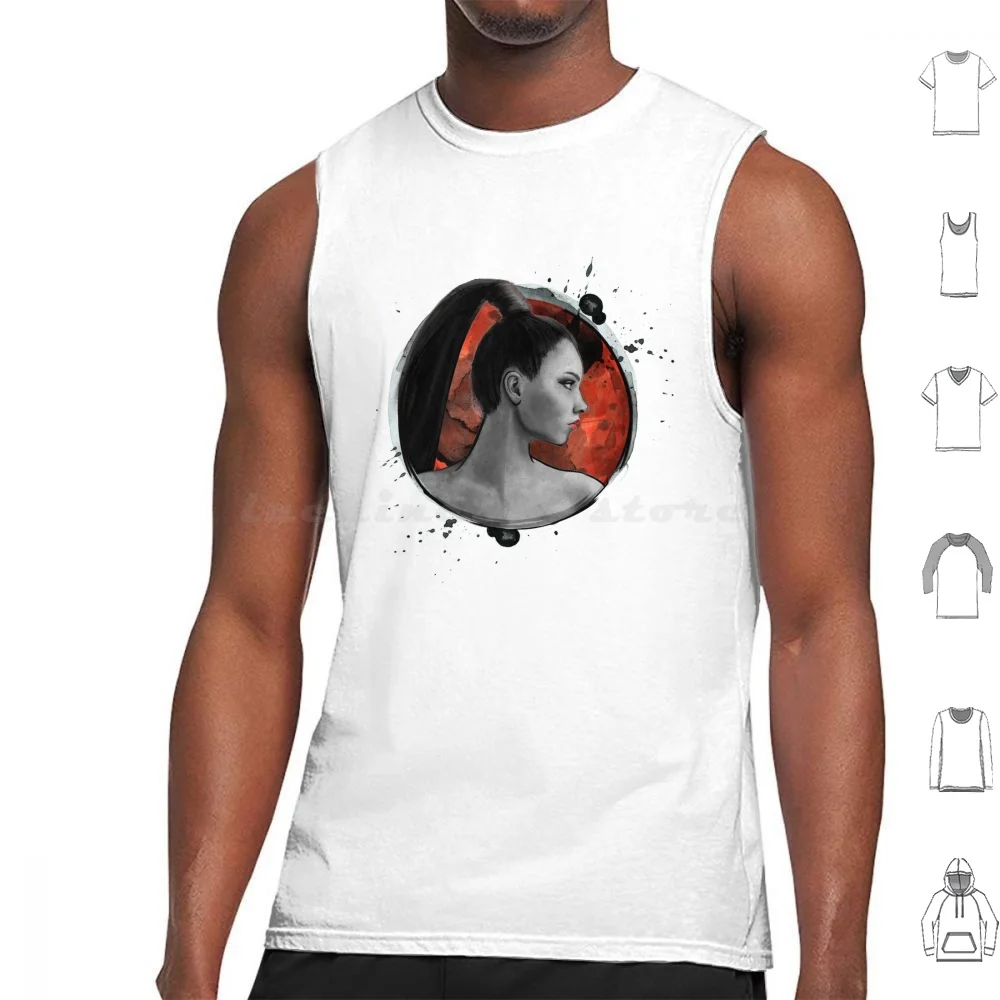 

Red Woman Painting Tank Tops Print Cotton Woman Red Black White Fantasy Striking Bold One Color Intense Portrait