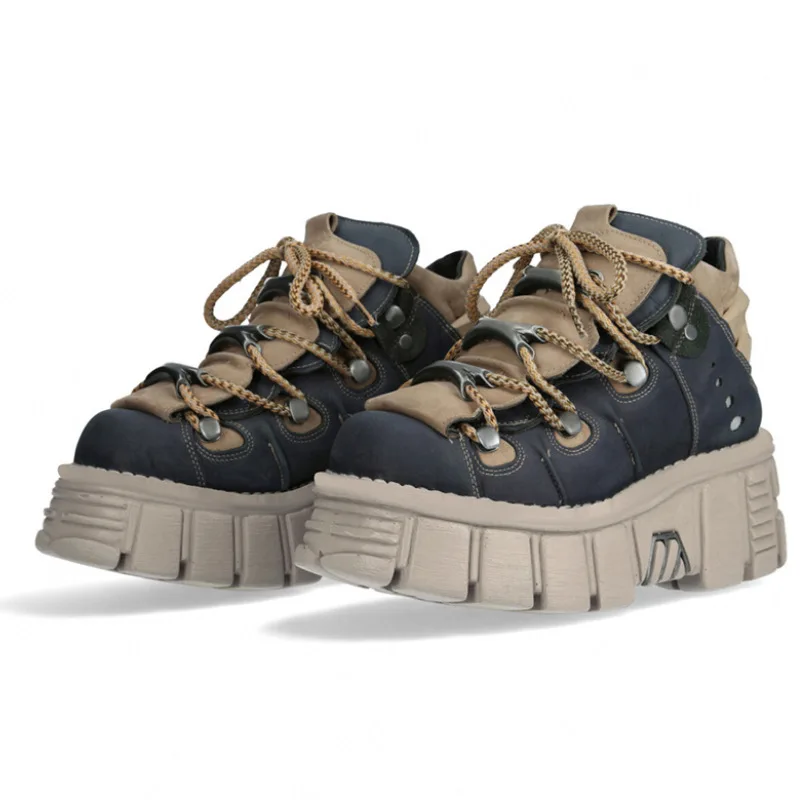 Fall 2023 New Spanish Fashion Brand Retro Contrast Color Muffin Increased Platform Rock Motorcycle Punk Shoes Women