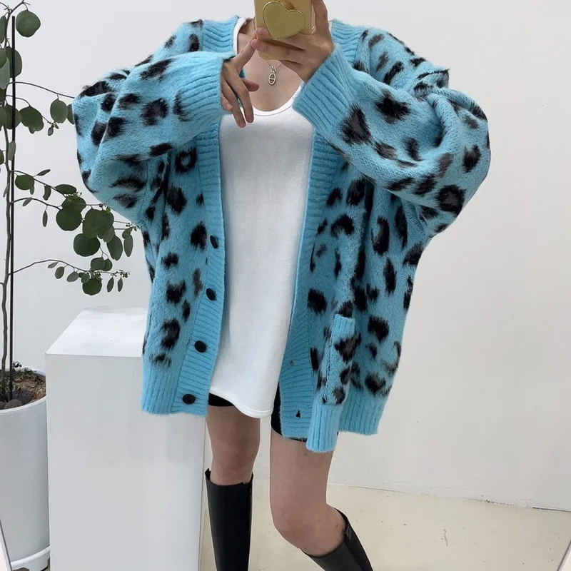 Женский однобортный Кардиган с леопардовым принтом повседневная мягкая теплая