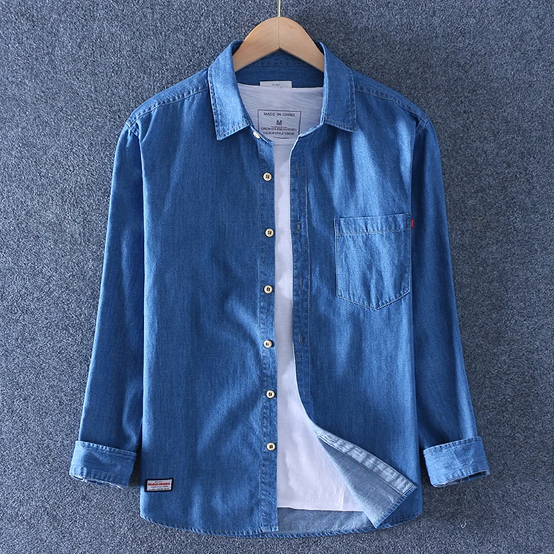 2022 new Customize men shirt long sleeve personalize shirt A1212 denim middle blue deep light cotton spandex
