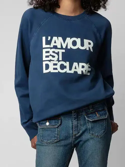 

Retro Letter Print Women Sweatshirt O Neck Long Sleeve Sweatshirt Streetwear Pullover 2022 Spring Autumn Fleece Cotton Tops