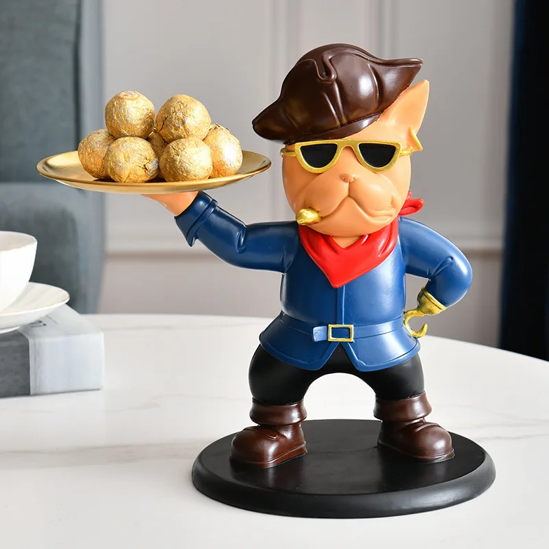 

Фигурки животных в виде бульдога, аксессуары для украшения дома, настольные украшения, поднос для хранения, статуэтка модели собаки, скульптура для декора гостиной