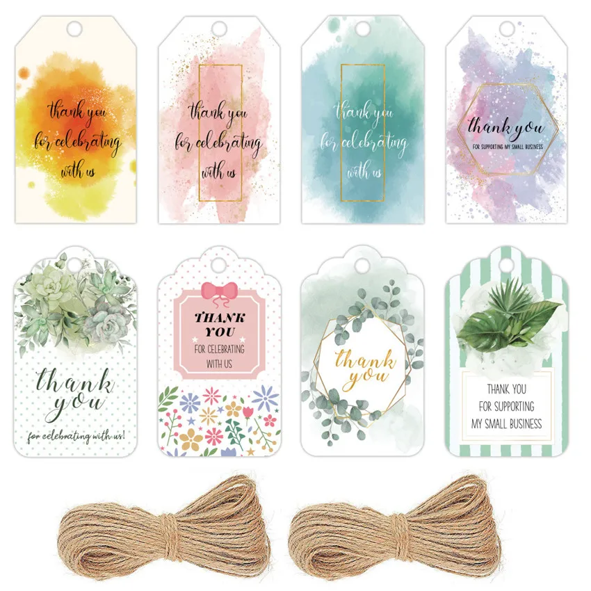 

50pcs Watercolor Thank you Gift Tags paper Lables Holiday gift Decor Hang Tags Thank you card wedding party DIY Crafts Label