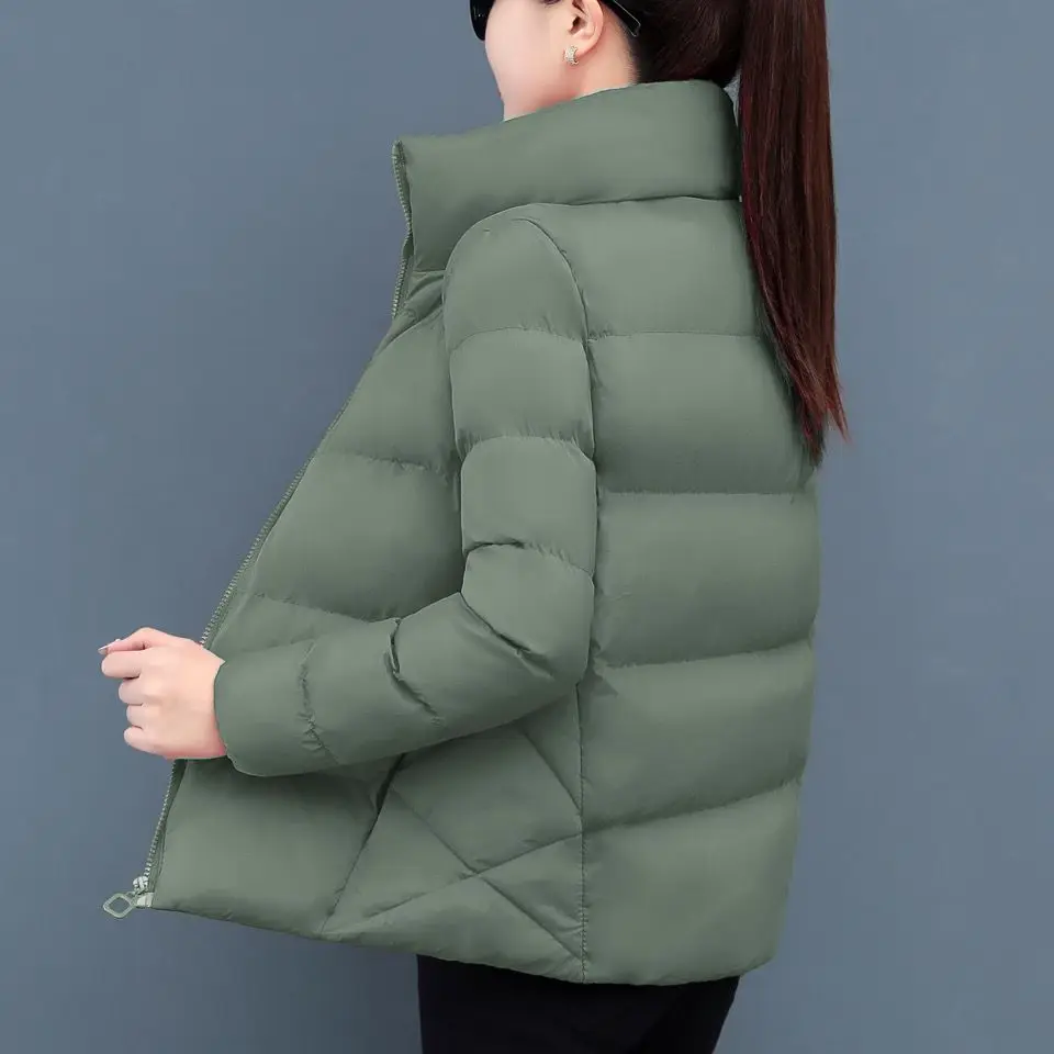 Autumn Winter 2023 Korean Women Short Jacket Stand Collar Casual Lightweight Parka Korean Style Solid Zippers Fashion Coat C20