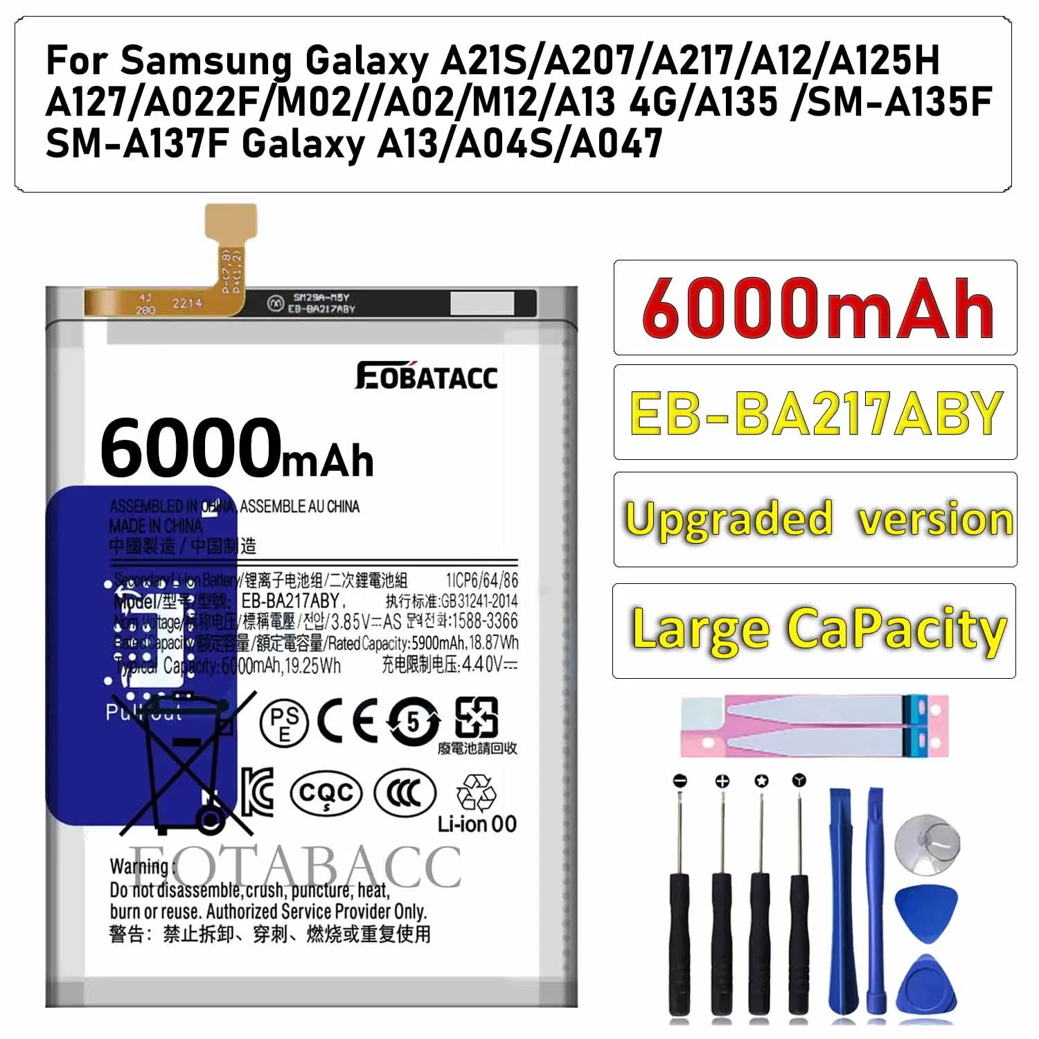 EOTABACC 100% новый оригинальный аккумулятор EB-BA217ABY 6000 мАч для Samsung