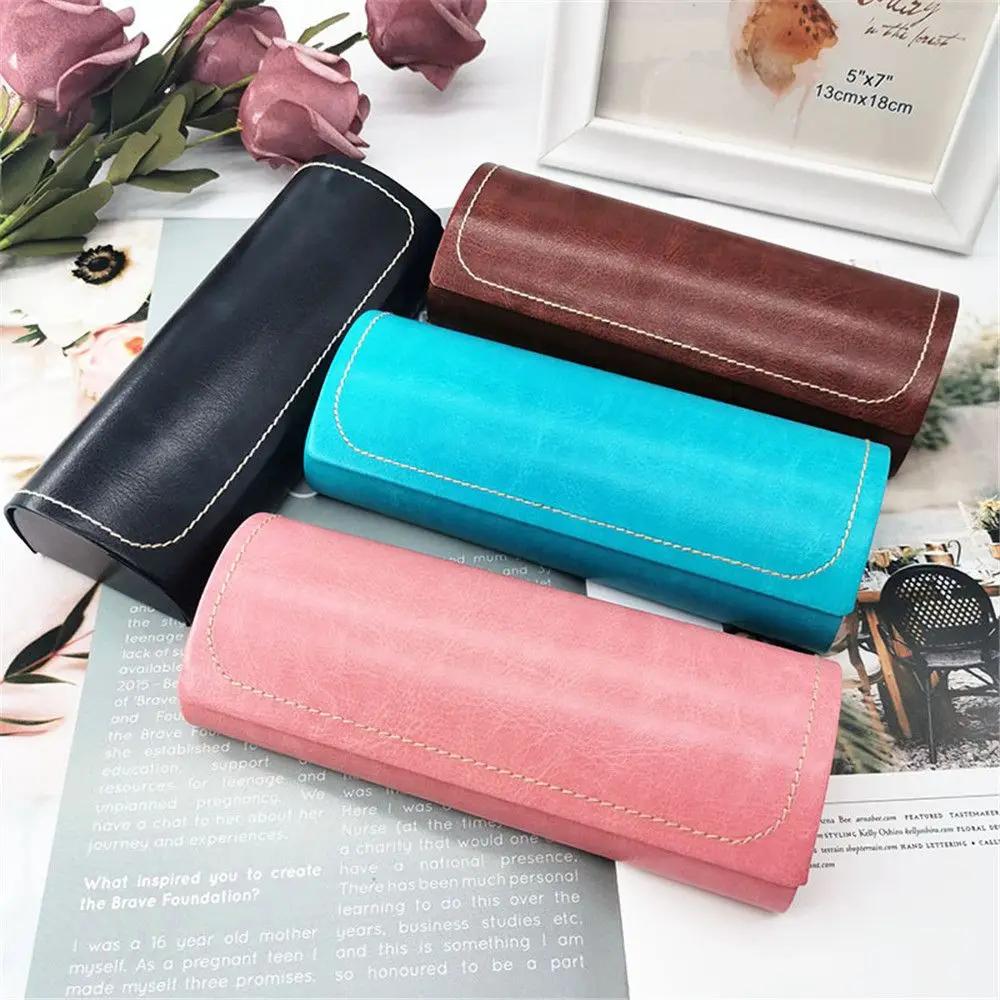 

Hot Waterproof Hard Frame Eyeglass Case Leather Glasses Case For Men Women Reading Glasses Box Multicolor Spectacle Cases