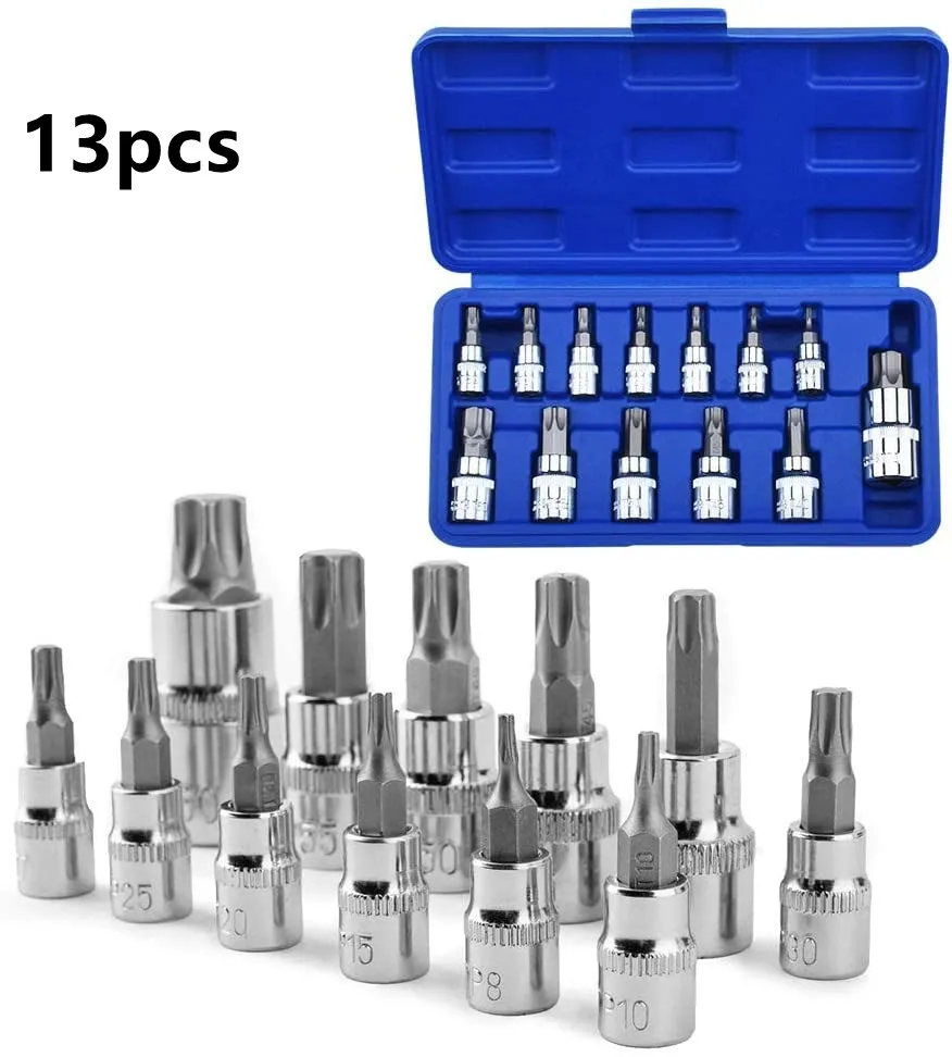 

13-Piece Torx Socket Spanner Set Torx Nuts Socket Spanner Set T8-T70 S2 Steel Torx Bits Nuts Socket Spanner Tools Repair Tools