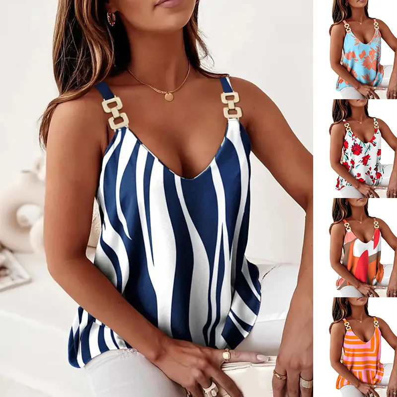 

Women Casual Loose Camis Tank Tops Summer Sleeveless Floral Print Striped Vests