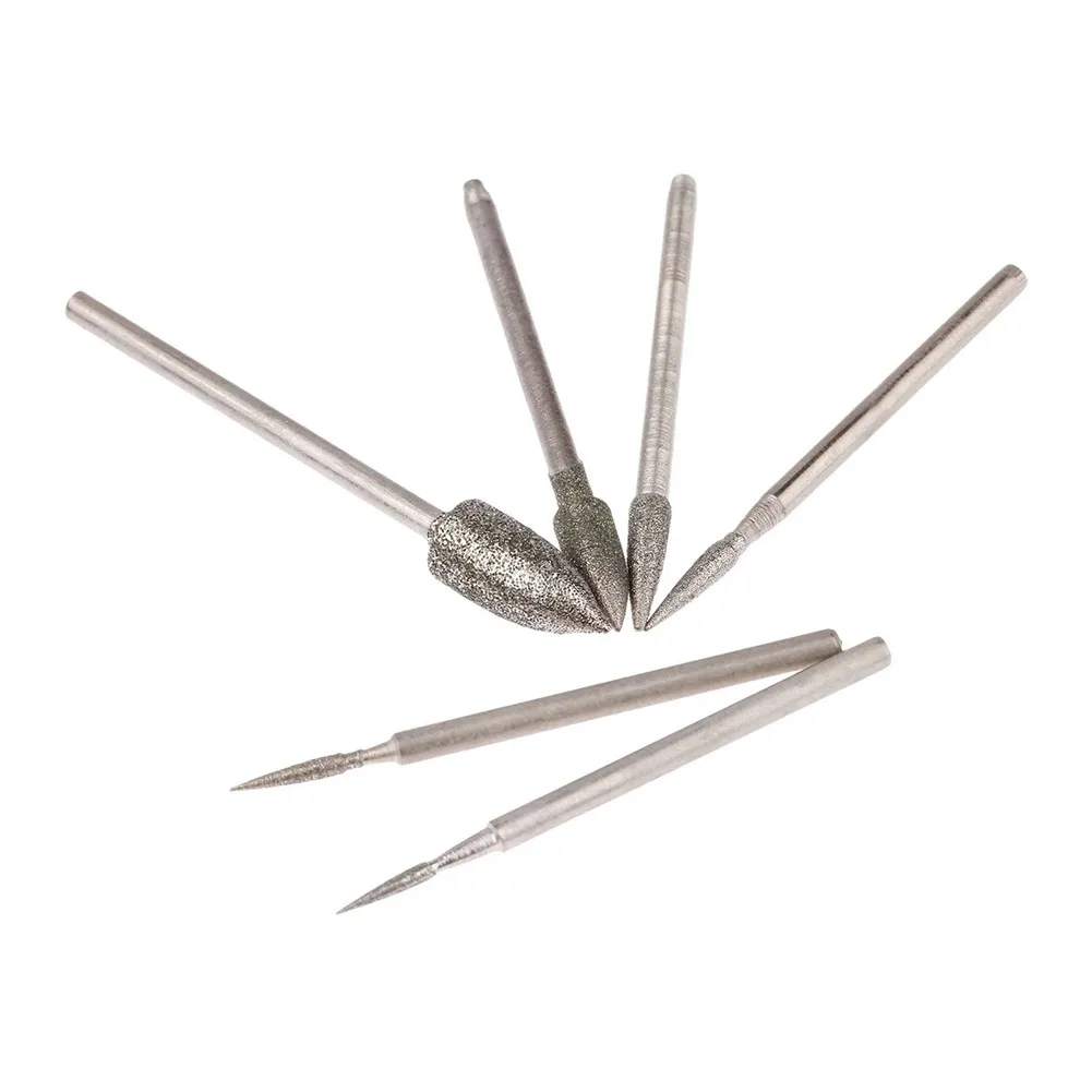 

6Pcs 2.35mm Shank Electroplating Diamond Grinding Head Polished Needle Carving For Polished Crafts