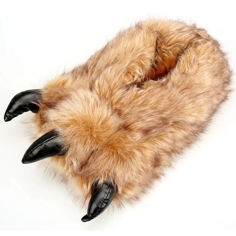 High Quality Male Creative Faux Fur Slippers Indoor Home Fluffy Animal Paw Shoes Chunky Slip On Bear Claw Flat Bigfoot Shoes