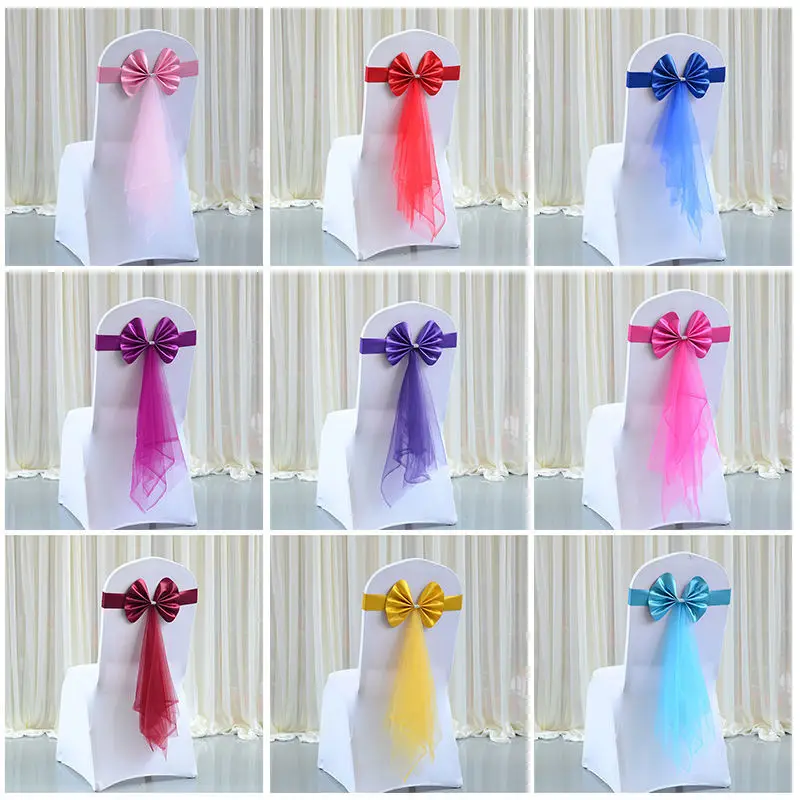 20pcs/pack Chair Sashes Stretch Spandex Chair Bow Knot Bands With Butterfly Organza Ribbon For Wedding Banquet Fair Meeting Home