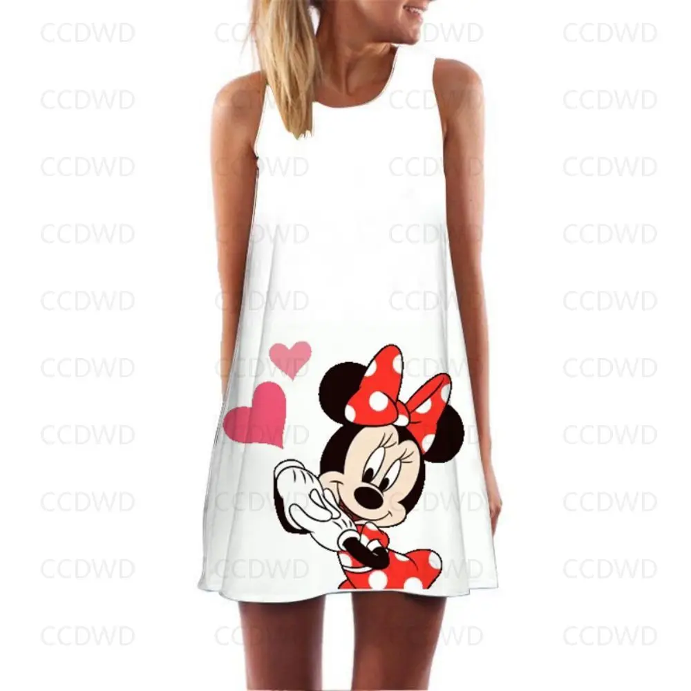 Женское пляжное мини-платье с принтом Минни Маус привлекательное летнее платье