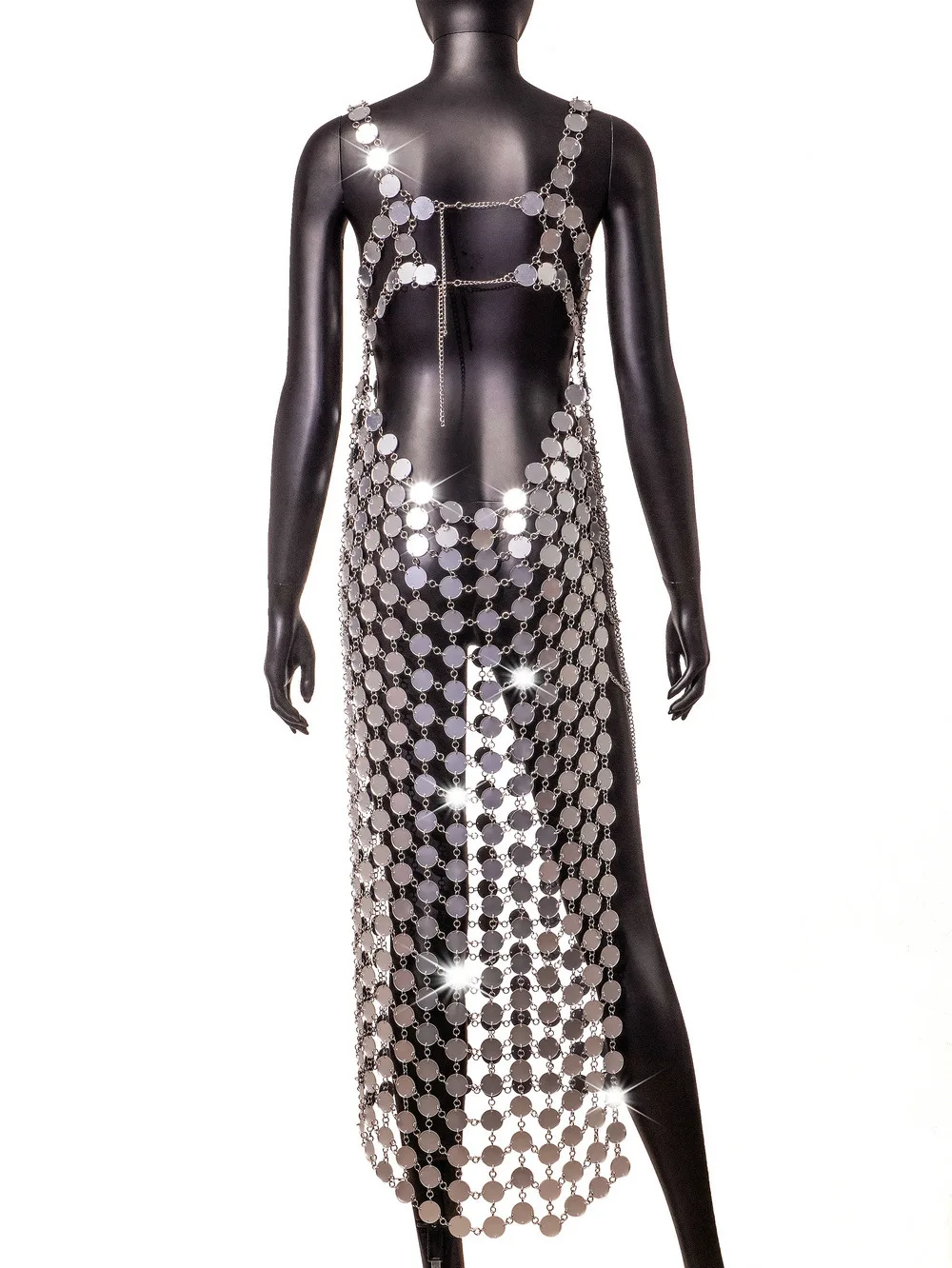 Женское длинное платье с блестками серебристое облегающее макси без рукавов