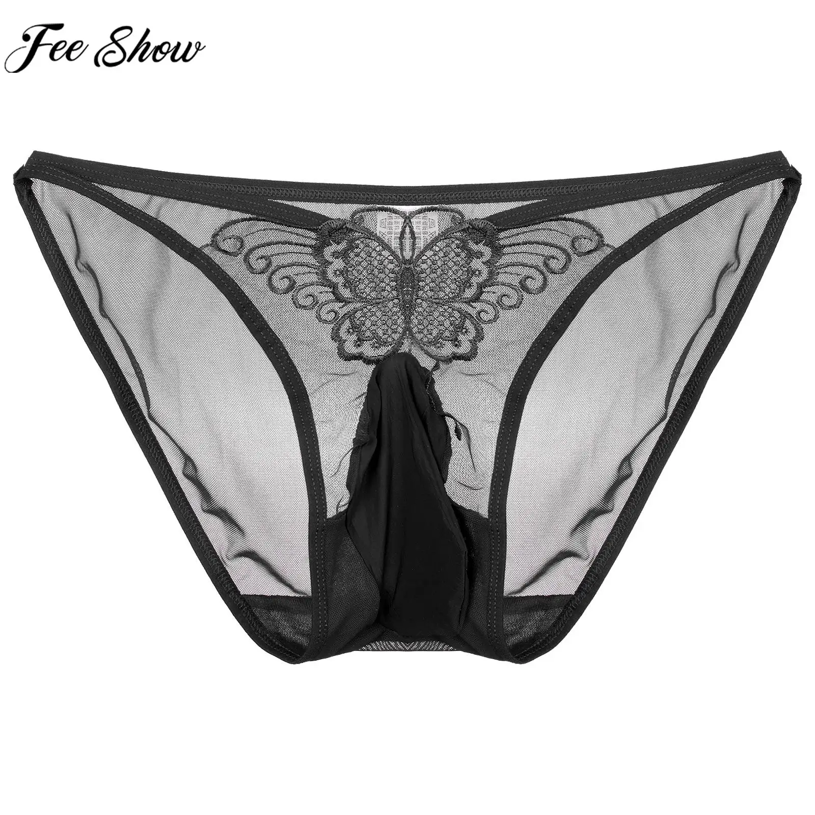

Mens Sexy See-through Mesh Briefs Male Gay Sissy Panties Lingerie Bulge Pouch Sheer Embroidery Underpants Underwear Nightwear