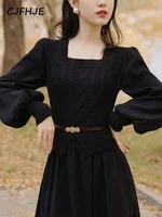 women puff sleeve france retro dress solid warm korean style dress vintage elegant evening party midi dresses autumn winter 2022