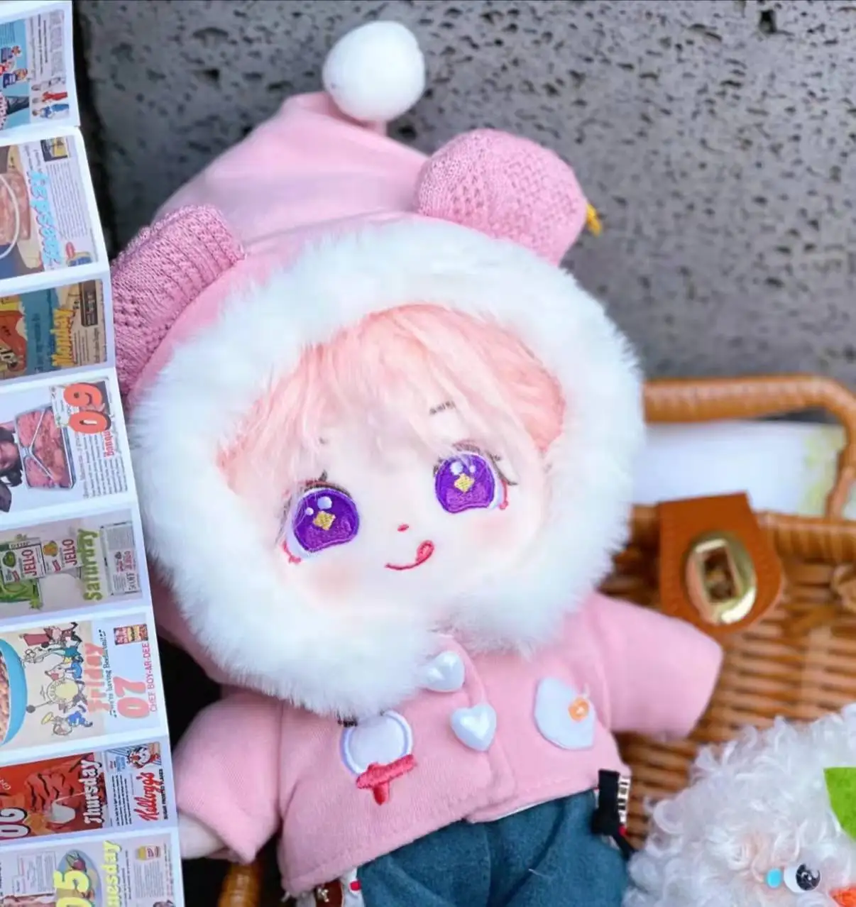 

Кукла Плюшевая человеческая с розовыми вьющимися волосами, 20 см