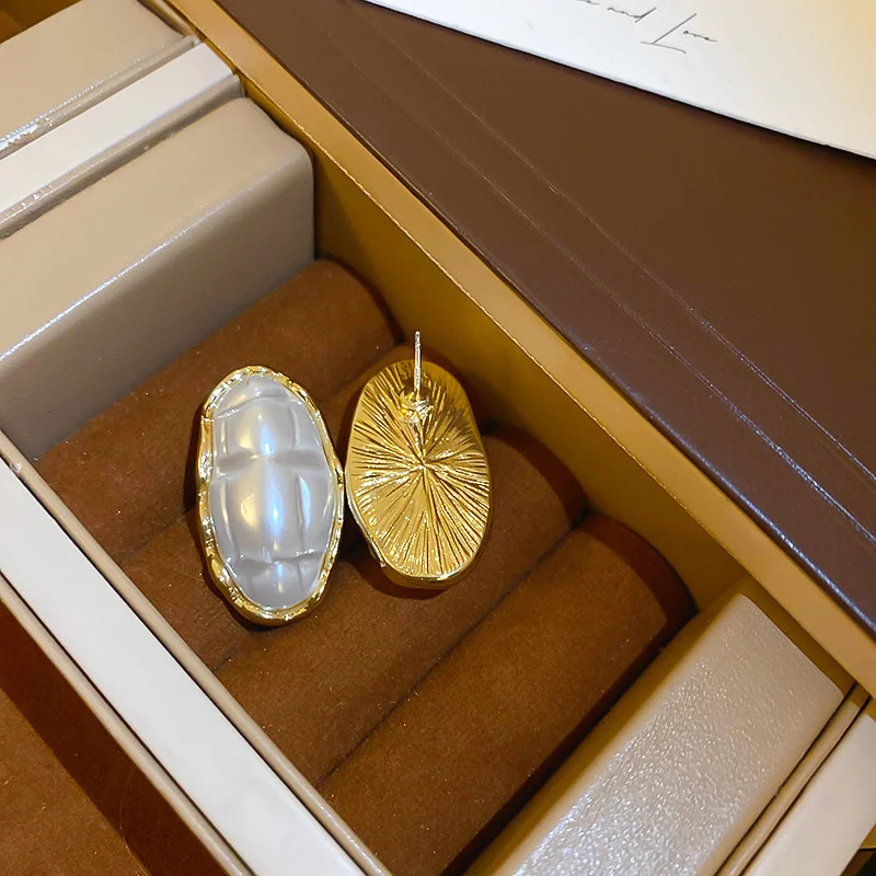 Элегантные овальные жемчужные серьги-гвоздики геометрические серьги