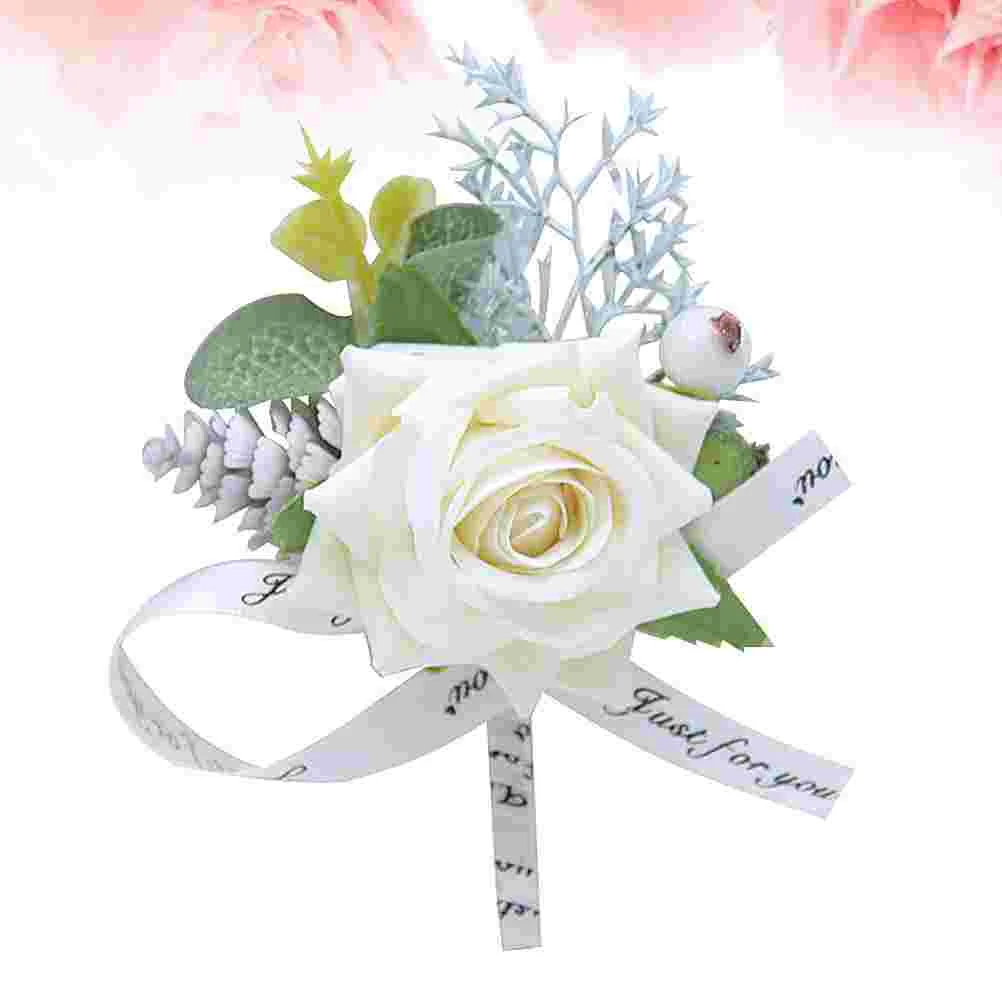 

1Pc Rose Corsage Romantic Bridesmaid Bride Nice Artificial Flower Bowknot Wrist Flower Wedding Brooch Simulation Flower