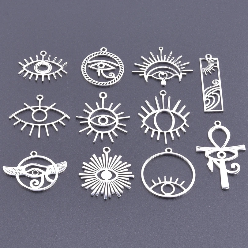 

10Pcs/Lot Turkish Eye Stainless Steel Charms Pendant Necklace For Men Jewellery Making Supplies Accessories Materials bedels