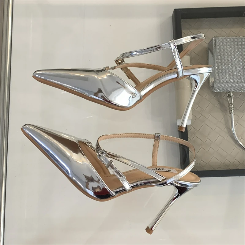 Eilyken/модные серебристые женские туфли-лодочки на высоком тонком каблуке