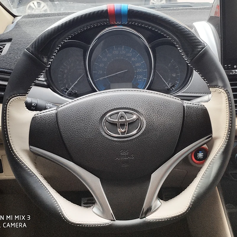

For Toyota Yarisl Highlander Vios Avalon Prado DIY Hand-Stitched Leather Suede Car Steering Wheel Cover Set Car Accessories