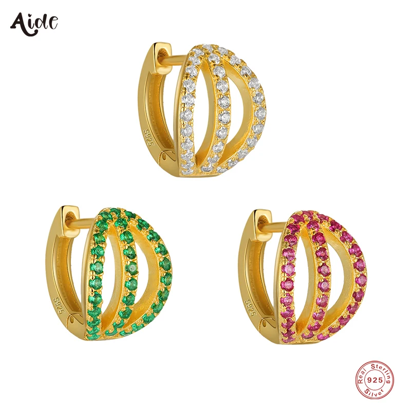 

Aide 925 Sterling Silver Three Layers Crown Shape Ear Buckles Earrings For Women Green White Zircons Pave Second Hole Earrings