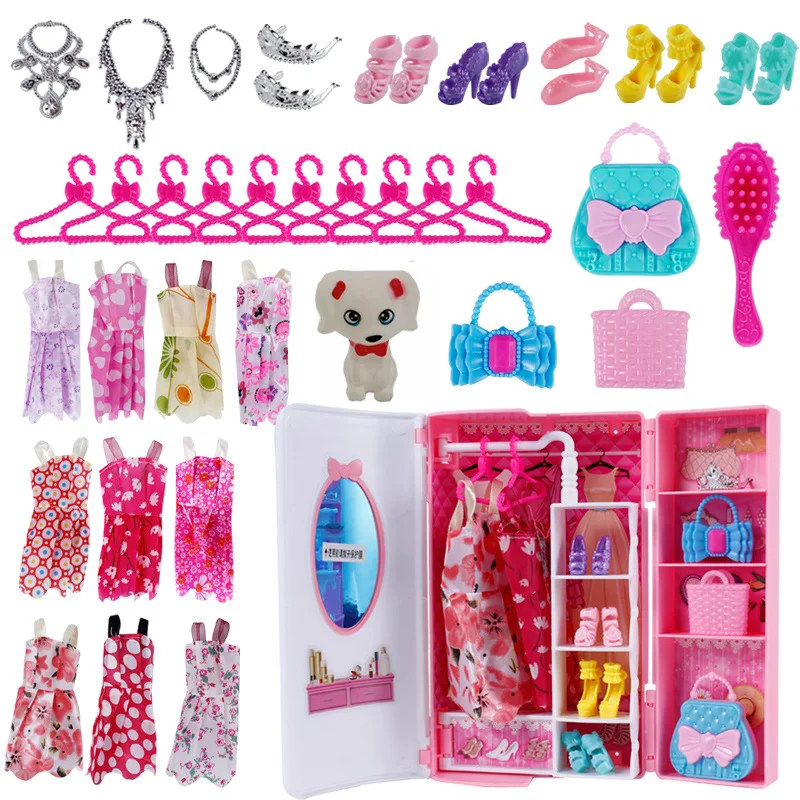

NK 1 Set Doll Acceesories Storage Wardrobe Hangers Dress Shoes Bags Pet Comb Necklace For Barbie Doll Dollhouse Toys Best Gift
