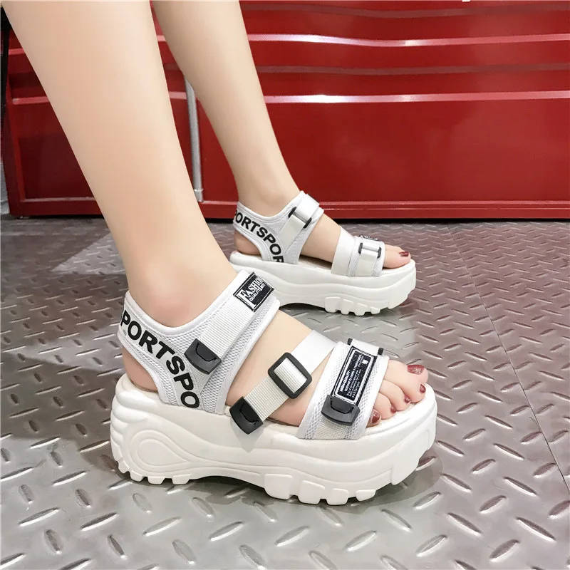 

Comemore New Fashion Women Platform Thick Sole Sandals White Sports Wedge Shoes for Woman Summer Students Footwear Large Size 42