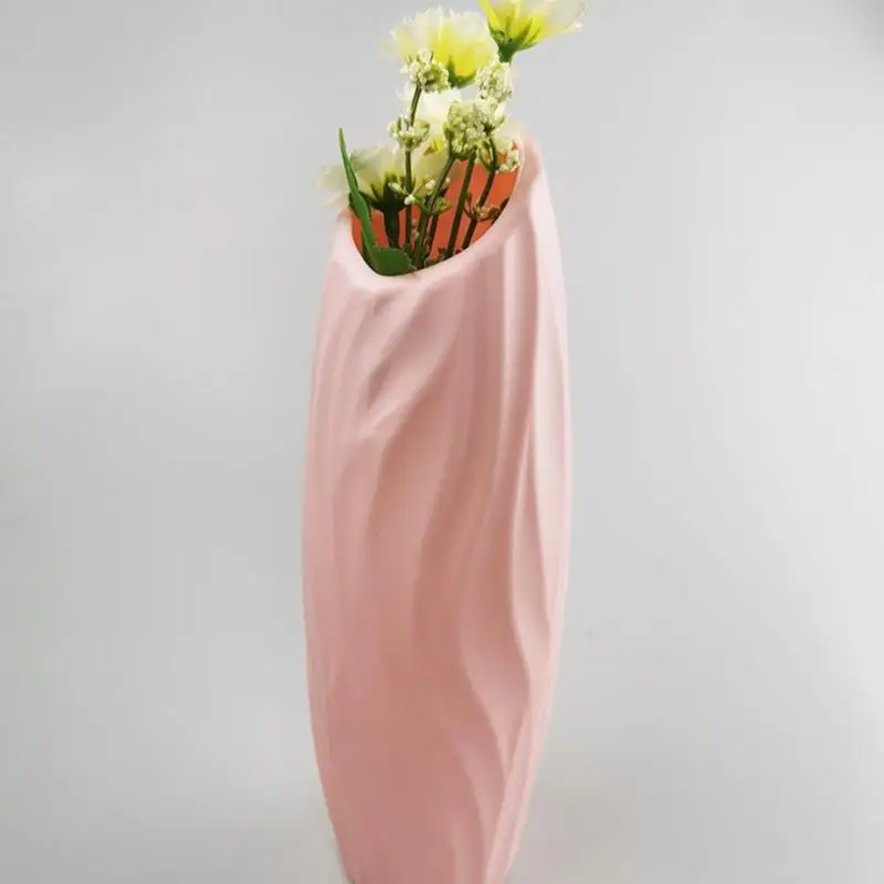 

1Pc Plastic Round Vase Creative Nordic Vase Color Imitation Glaze Flower Device Creative Fall-resistant Vase Home Decoration