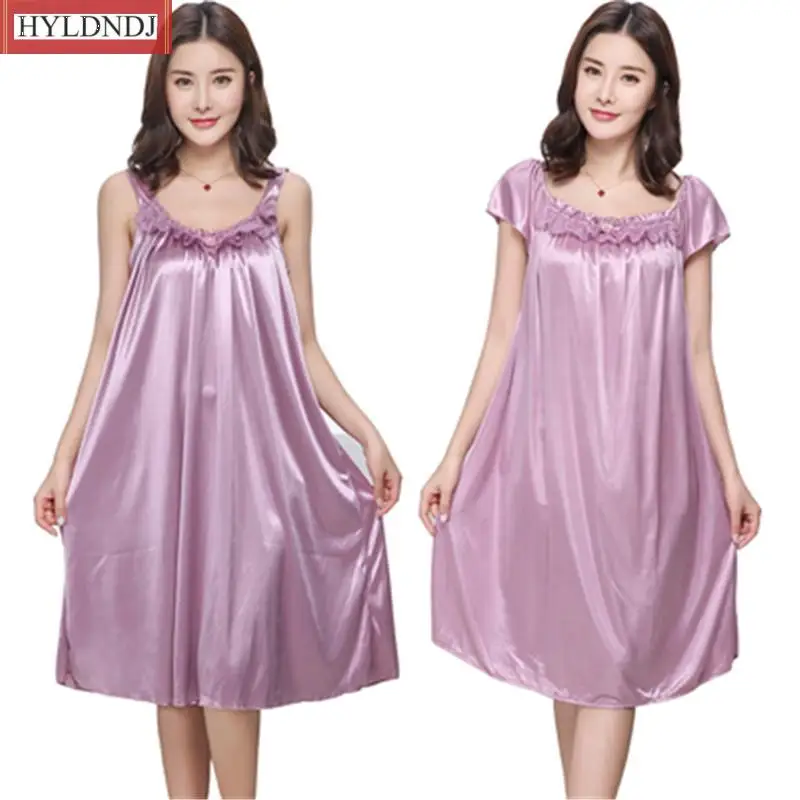 New Home Dress Female Summer Sexy Satin Nightwear Solid Women Nightdress Silk Strap Sleepwear Pregnant Woman Nightgown M-4Xl