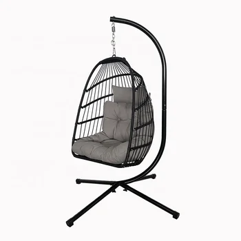 Folding Swing Egg Chair with Stand Indoor Outdoor Wicker Rattan Patio Basket Hanging Chairs  Balcony Garden
