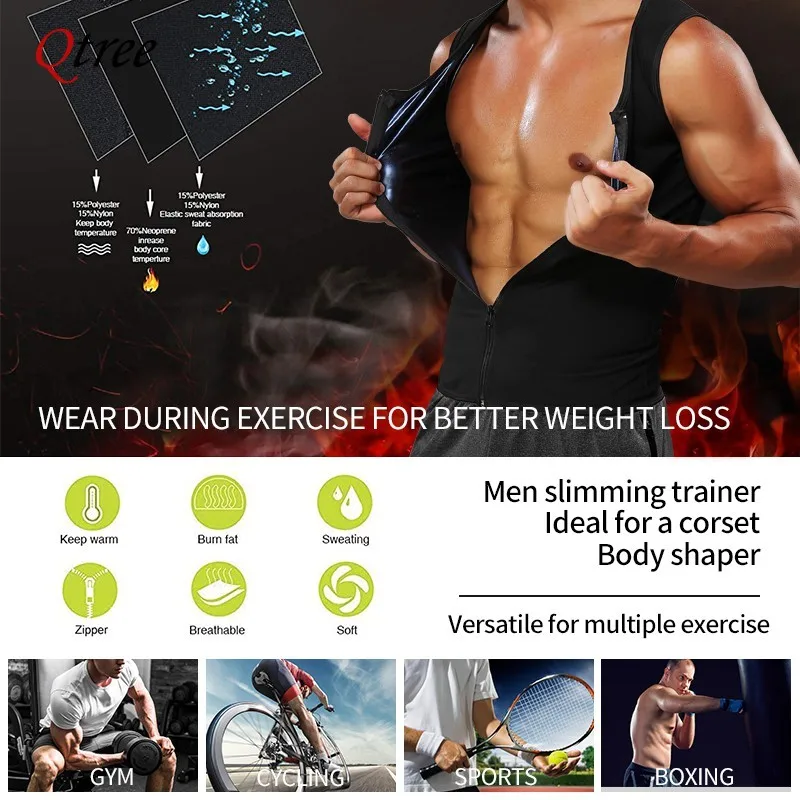 Men Body Shaper Sauna Vest Waist Trainer Slimming Belt Sweat Shirt Polymer Corset Top Abdomen Reducing Shapewear Fitness Suit