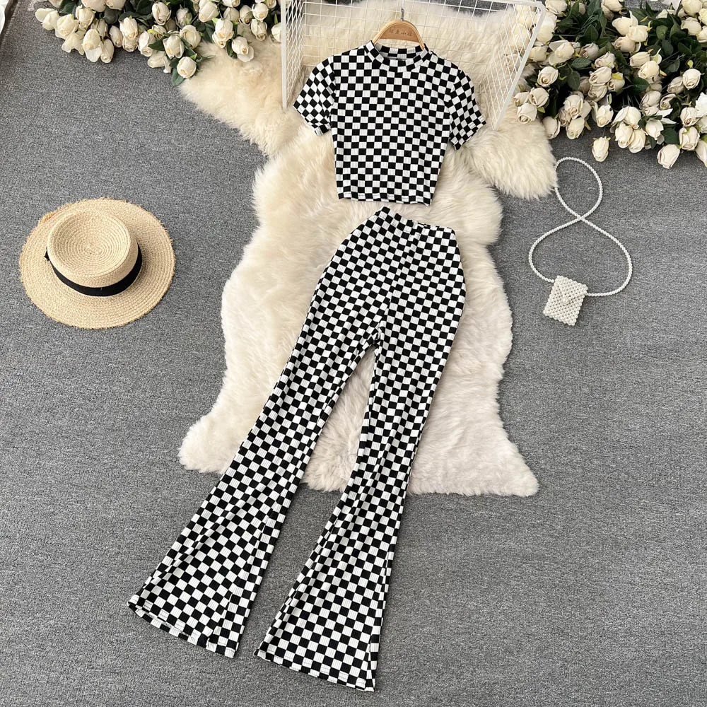 Женский комплект в стиле ретро облегающий короткий топ с коротким рукавом и