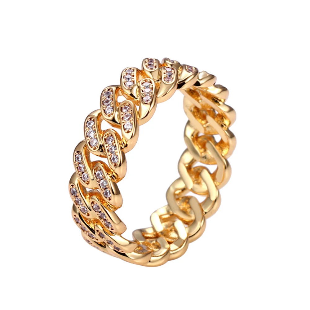 

Poulisa Cross Border Cuba Ring 8mm Electroplated True Gold Couple Ring Gold Crystal Zircon Men's Ring Silver Zircon Women's Ring