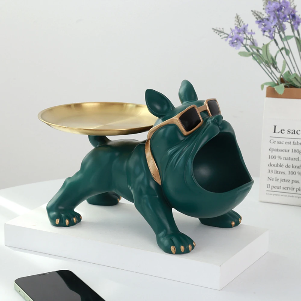 

Nordic French Bulldog Butler Décor with Tray Big Mouth Dog Statue Storage Box Animal Resin Sculputre Figurine Home Décor Gift