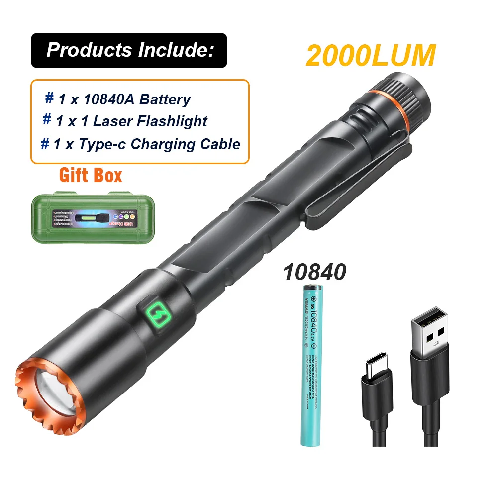 

Мини белый лазерный фонарь 2000 люмен USB