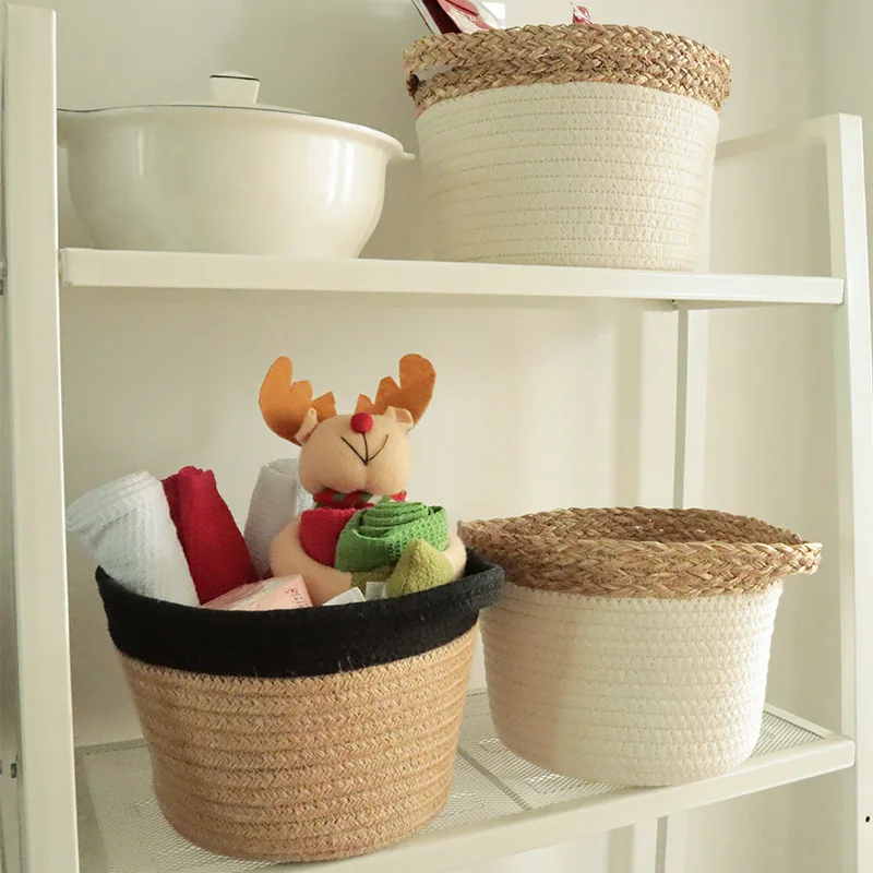 Nordic Style Cotton Rope Woven Belt Handle Non-slip Storage Basket Flexible and Strong One Thing Multi-purpose Large Capacity