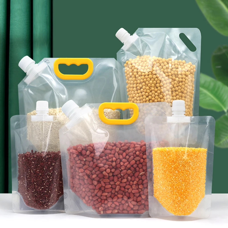 

10Pcs Stand Up Grain Seal Bag Refillable Plastic Drink Bag Spout Pouch for Juice Milk Coffee Food Bean Cereals Storage Bags