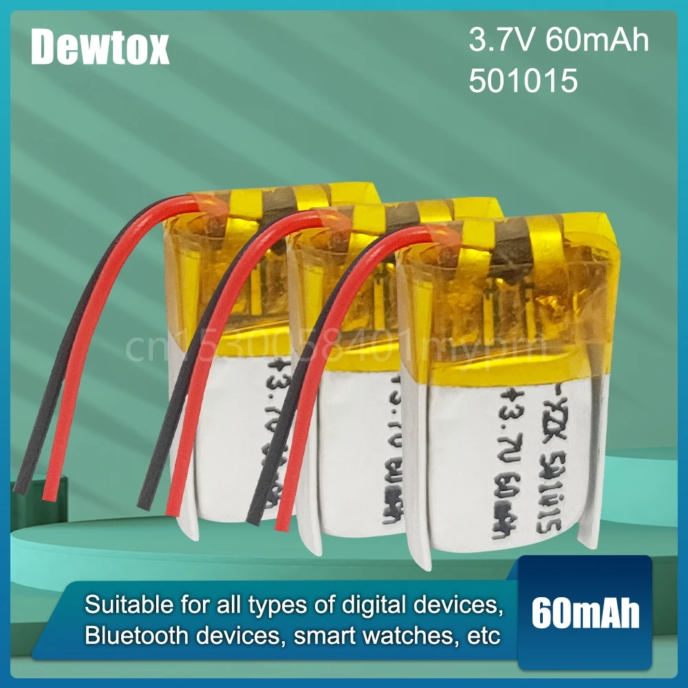 

501015 3.7V 60mAh 051015 Lithium Polymer Rechargebale Li-ion Battery For DVD GPS Tracker Bluetooth Headsets Hearing Aids toys