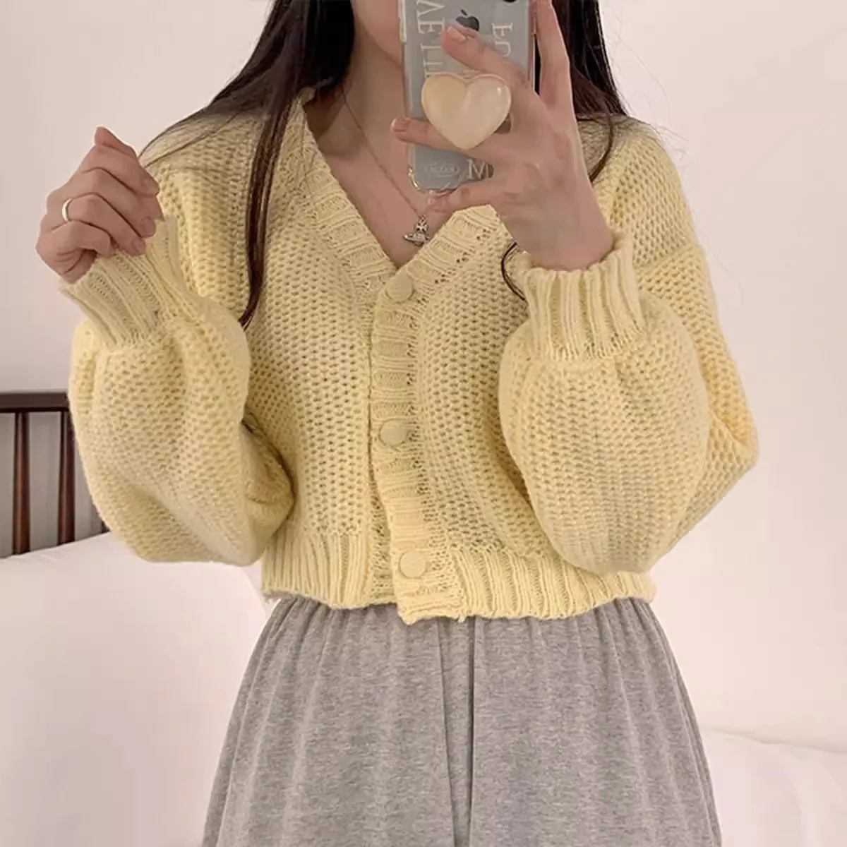 Женский вязаный кардиган свитер куртка с v-образным вырезом и длинными рукавами