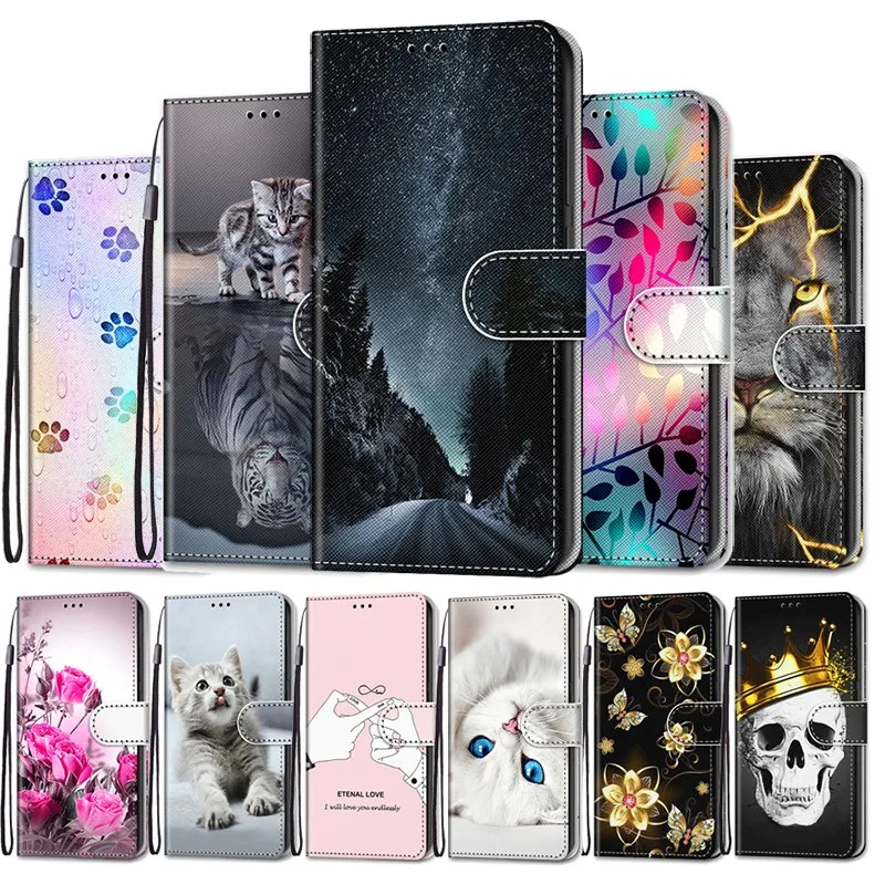 

Cat Butterfly Painted Card Slot Wallet Flip Case For Xiaomi 12T Pro 12 Lite NE Civi 2 Cover For Redmi K50 Ultra Fundas Bumper