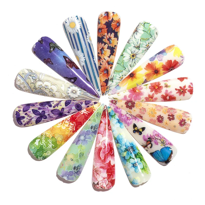 

10Color/Set 4x80CM 3D Colorful Flower Nail Art Transfer Foil Stickers Paper Adhesive Decal Wrap Slider Tape Nail Decoration Tool