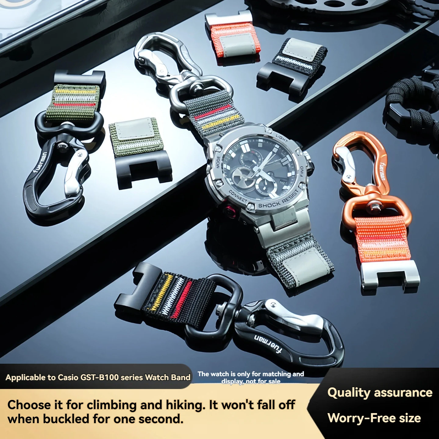 Фото Открытый ремешок для Casio Steel Heart GST-W300G S130 B100 Series Diving Back Fly Bite Мундштук Быстросъемный крючок Нейлоновый ремешок №1
