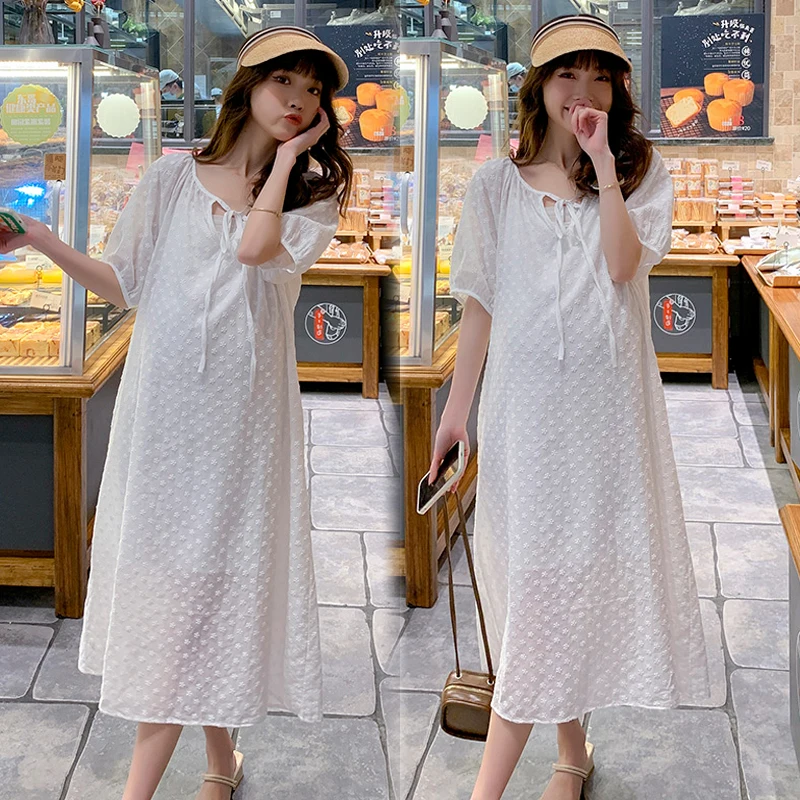 

8975# 2022 Summmer Beach Holiday Cotton Maternity Straight Dress Sweet Chic Elegant Loose Clothes for Pregnant Women Pregnancy