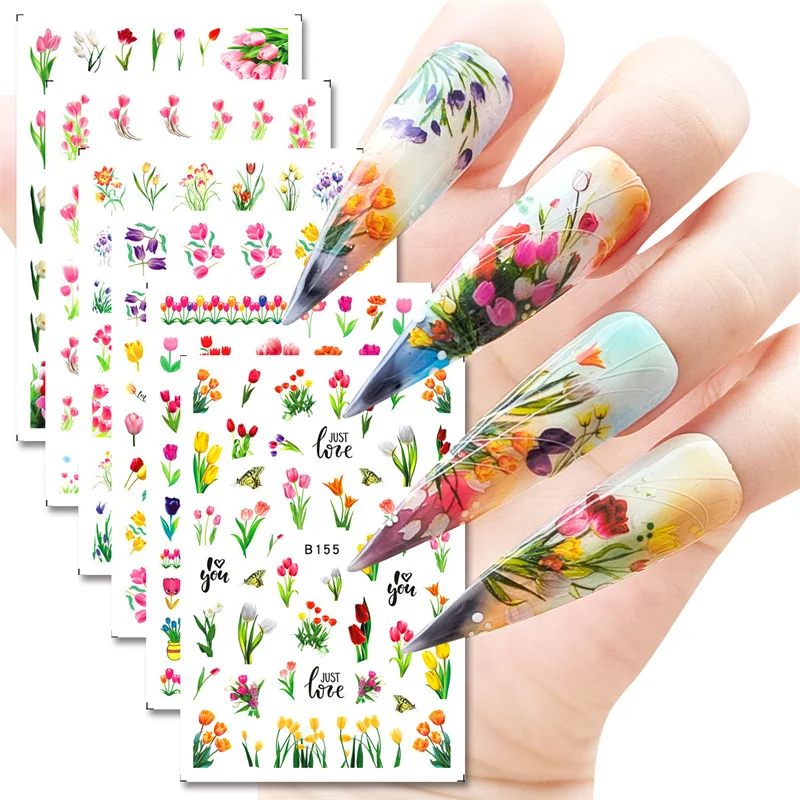 

1pcs New Popular Tulip Flower 3D Nail Art Sticker Spring Elegant Pink Nail Decals DIY Back Glue Decoration Nail Art Beauty Tool