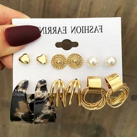 fashion vintage large hoop earrings set for women leopard print acrylic pearl drop gold punk big earrings 2022 trend jewelry