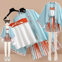 3pcsset hanfu girls improved version chinese style traditional fairy folk kimono summer short skirt suit chinese clothes
